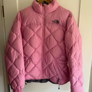 North Face pink puffer jacket.